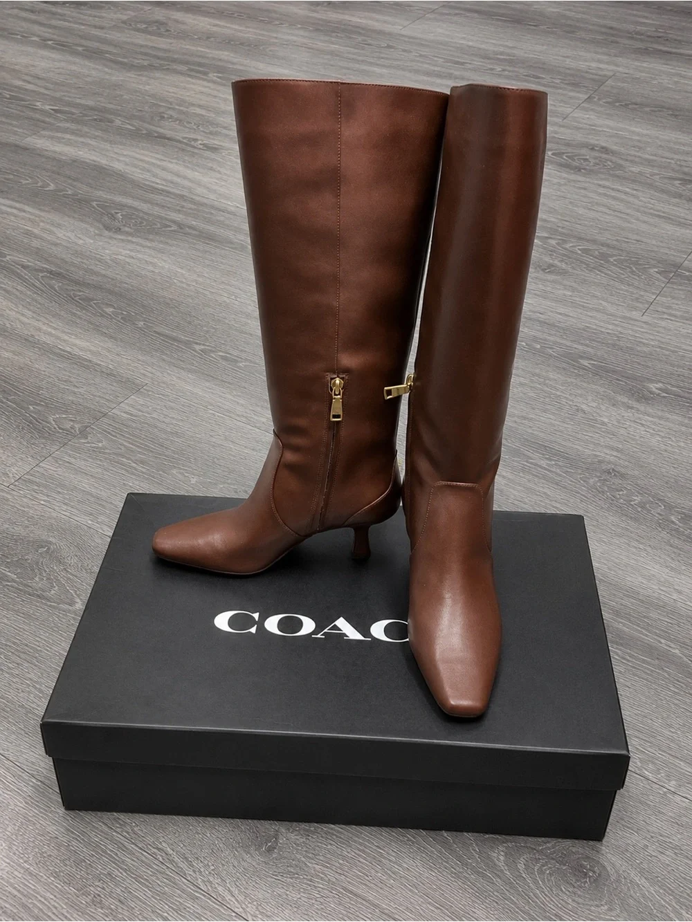 NIB COACH Sculpt C Knee-High Leather Boots Maple Brown Size 6.5
